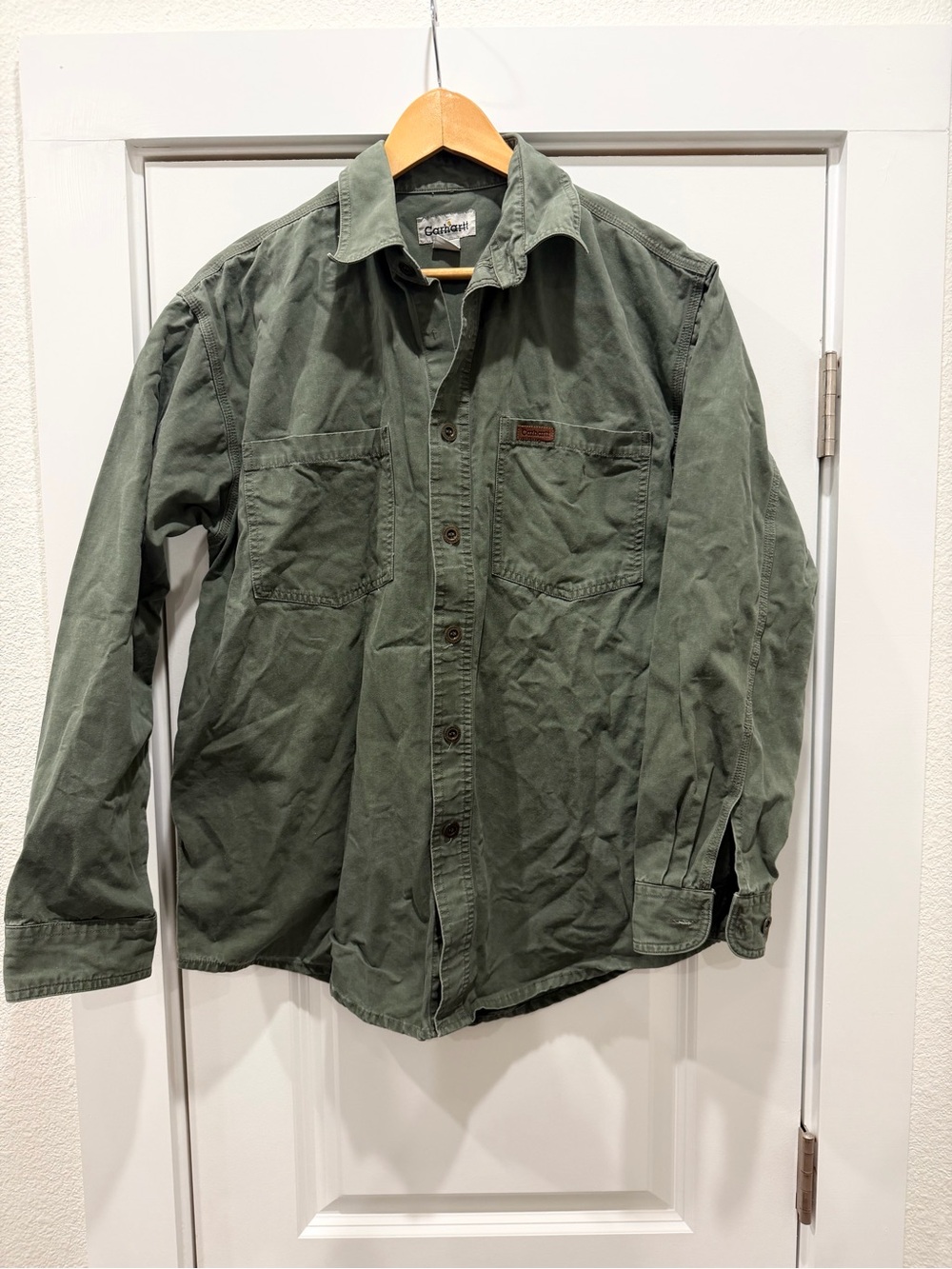 Vintage Carhartt Men's Olive Green Work Shirt